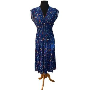 Vintage Jonathan Logan‎ 1975s Paint Dot Print Crepe Blue MultiColor V Neck Dress